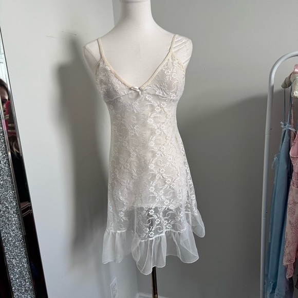 Vintage White Sheer Lace Slip Dress | Cottagecore Fairycore Lingerie XL - Picture 3 of 7